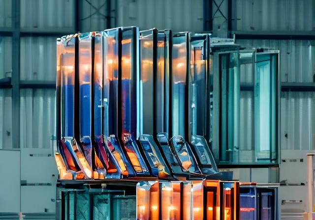 Unidades DVH listas para despacho en estantería industrial con separadores y sellado visible